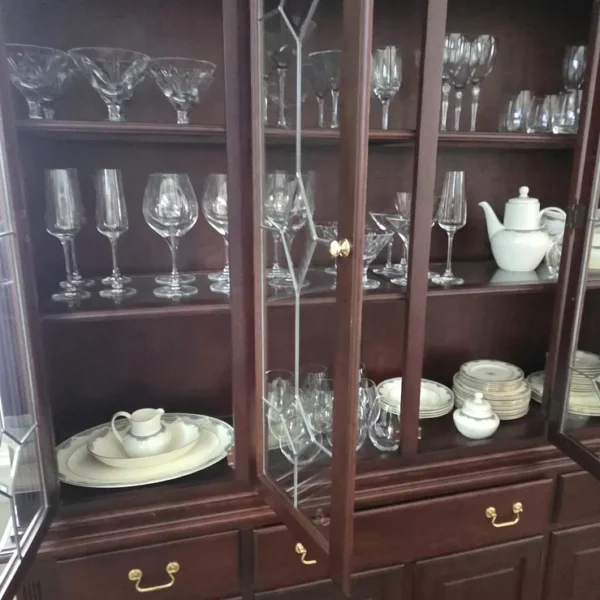 China cabinet with glassware - Aspen SW estate sale, Calgary