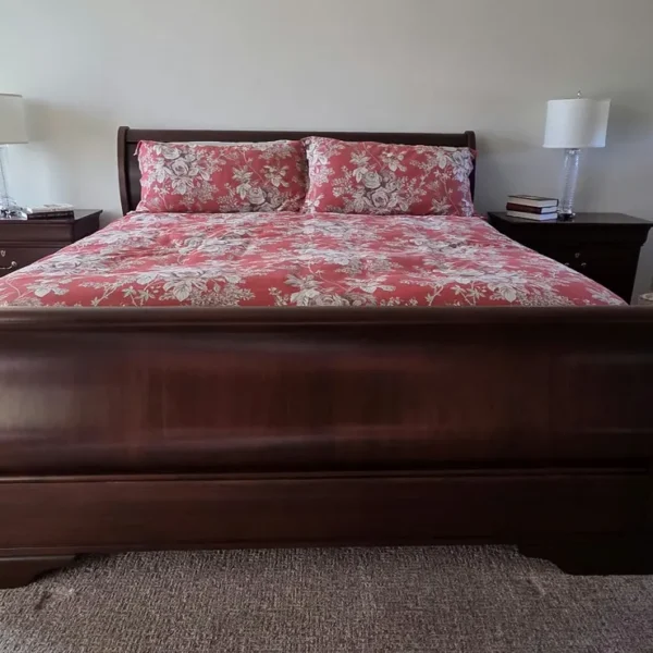Sleigh bed with bedding - Aspen SW estate sale, Calgary